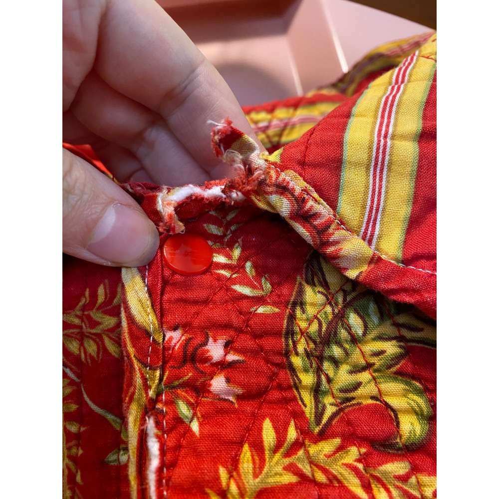 Quilted Jacket Floral Kantha Red Yellow Boho Oversized XL Handmade Cottage Fall - Picture 6 of 9